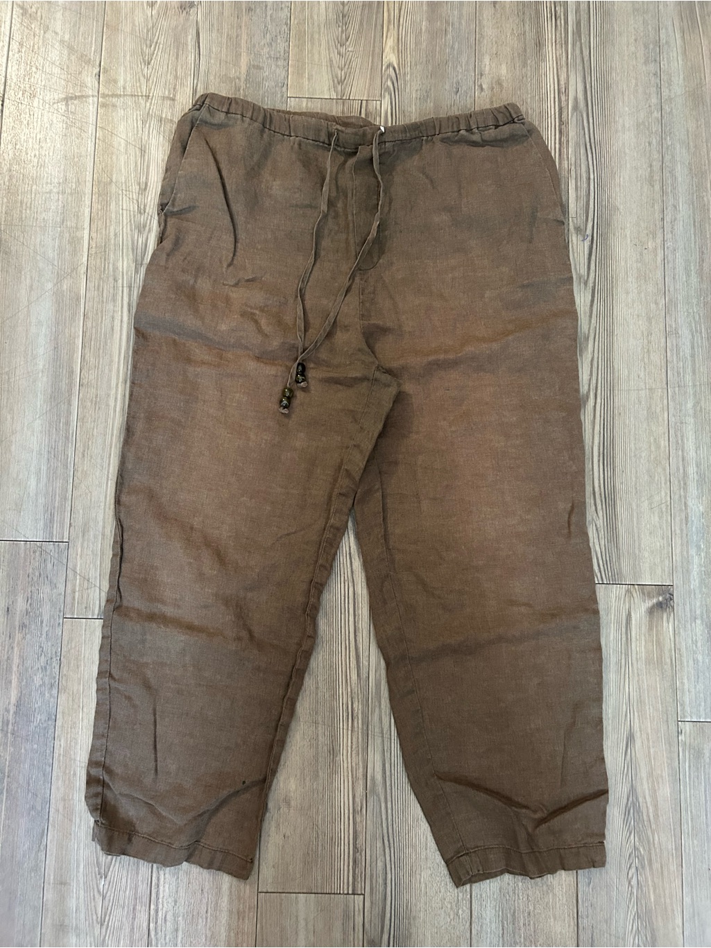 Mango Wide-Leg Brown Linen-Blend Drawstring Pants